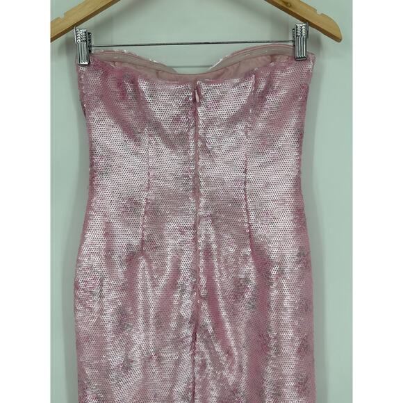 LoveShackFancy Stasia Sequin Midi Dress Floral Strapless Sparkle Flamenco Pink - Picture 12 of 16